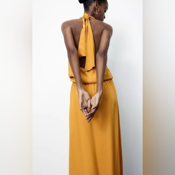Zara Limited Edition Halter Maxi Dress In Yellow With Pockets Size M. - Picture 4 of 16
